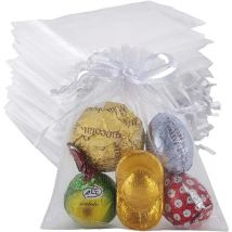 Blanc 100pcs Pochettes en Organza 10x12cm Sacs en Organza Transparent avec Cordon de Serrage pour Petits Objets Cadeaux Bijoux Emballage et