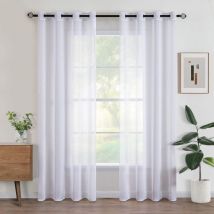 Blanc 150x250cm Lot de 2 Rideaux Voilage à Oeillet Rideau Semi-Transparent intérieurs pour Chambre Salon Maison