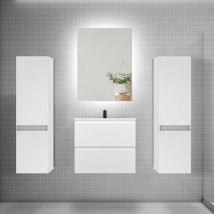 Biubiubath - Ensemble meuble de salle de bain et lavabo blanc ( L.60 cm) 2 tiroirs + meuble haut2 + lavabo + miroir led