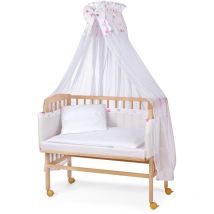 Lit cododo berceau pour bébé,hauteur réglable, bois de hêtre massif:Etoiles gris/rose, Nature non traitée - Waldin