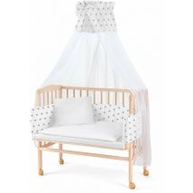 Lit cododo berceau pour bébé,hauteur réglable, bois de hêtre massif:blanc/gris étoile, Nature non traitée - Waldin