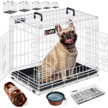 Cage pour chien pliable Cage de transport pour chien avec couverture polaire + gamelle Cage pour chien avec 2 portes Cage de transport pour voiture