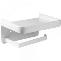 Cyslmuk - Blanco) Portarrollos de papel higiénico montado en la pared con estante de almacenamiento de aluminio para baño y cocina