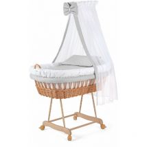 Waldin - Landau/berceau bébé, beaucoup modèles, complet:blanc/points blancs, Cadre naturel