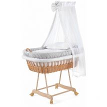 Waldin - Landau/berceau bébé, beaucoup modèles, complet:gris/pois gris, Cadre naturel