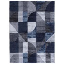 Moderner Geometrischer Teppich Rechteckig In Blau Grau Double Blu005