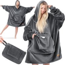 Couverture à capuche Couverture douillette avec manches Pull-over polyvalent Couverture portable à habiller pour femmes & hommes Sweat-shirt Pull