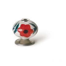 Lot 4 Boutons Ronds Pour Meuble Porcelaine Fleur Rouge Mod.E500 Ø40mm. REI