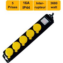 Bloc Multiprises 5 Prises 16a Ip44 + Inter 2p+t - Garantie 2 Ans