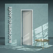 Mon Marché Déco - Bloc-Porte Blanc Laqué Plane h. 204 x l. 63 cm - Poussant Droit