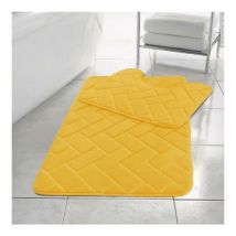 Homespace Direct - Blocks Non- Slip Memory Foam Bath Mat/ Toilet Mat Set Ochre