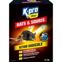 Kapo - Blocs appât anticoagulant kpro Choc lutte efficace Contre Rats & Souris 300g (15 x 20g)