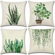 Housse de coussin d'extérieur, ensemble de 4 pièces de taie d'oreiller imperméable à motif de feuilles vertes, convient à la décoration de la chambre