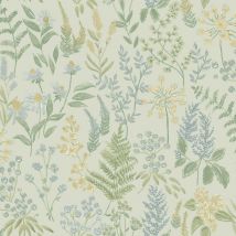YÖL - Blue Floral Sprig Wallpaper Holden Flower Natural Yellow Green Botanical