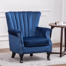Warmiehomy - Blue Vintage Velvet Wing Back Armchair with Studs