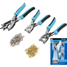 3pc Revolving Leather Hole Punch And Eyelet Plier Set Puncher Belts Cut - Bluespot