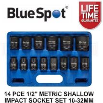 Blue Spot Tools 14 Piece 1/2" Metric Shallow Impact Socket Set (10-32mm)