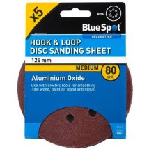 Blue Spot Tools 125MM 5 Pack 80 Grit Sanding Disc