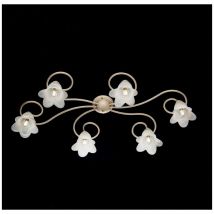 Bonetti Illumina - Flowers Deckenlampe aus Eisen Elfenbein Gold sechs Lichter Lampenschirme 99x50x h17 cm