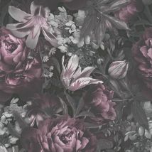 Blumen Tapete Profhome 385093 heißgeprägte Vliestapete glatt mit floralen Ornamenten matt rosa grau schwarz 5,33 m2