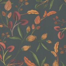 Blumen Tapete Profhome 782112 Heißgeprägte Vliestapete Glatt Mit Floralen Ornamenten Matt Anthrazit Grün Orange Wein-rot 5,33 M2