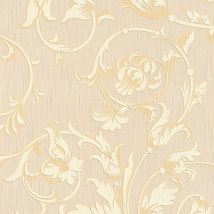 Textiloptik Tapete Profhome 956332 Textiltapete strukturiert mit Blumen-Muster matt creme gold beige 5,33 m2