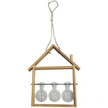 Holzvase mit Glas 3 Plätze cm30x6,5h30