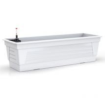 Plastard Blumenkasten Weiß 100x21x17 cm mit Hydroeinsatz und Wasserstandsanzeiger Pflanzkasten Balkonkasten