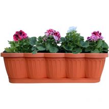 1er Set 60cm Blumenkasten Balkonkasten Pflanzkasten Terracotta im Wellendesign inkl. passenden Bewässerungsuntersetzer