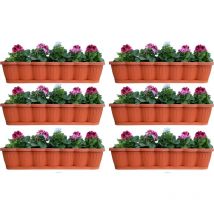 Hossi's Wholesale - 6er Set 80cm Blumenkasten Balkonkasten Pflanzkasten Terracotta im Wellendesign inkl. passenden Bewässerungsuntersetzer
