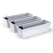 Blumenkasten Milano 3er Set 100 cm Weiß mit Wasserspeicher & Anzeige, für Innen/Außen, wetterfest, Balkon/Garten