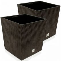Markenartikel - deuba Blumentopf 35/64L Innentopf Mit Griffen Wetterfest Rattanoptik Pflanzkasten Übertopf Pflanzkübel Blumenkasten Quadratisch