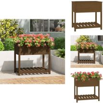 Pflanzkübel mit Ablage Honigbraun 82,5x54x81 cm Kiefernholz - Holzpflanze - Hochbeet - Balkonpflanzen - Gartendekoration - Pflanzentopf