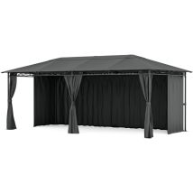 Blumfeldt Mondo Pavillon 3x6 Stahlrahmen, Mit Vorhängen, Wetterfester Gartenpavillon, Rostbeständig, Leicht Montierbar, Dunkelgrau