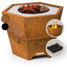 Brasero Exterieur pour le Jardin, Brasero Grill Barbecue Gril, Couverture Pluie, Bol en Acier, Brasero Bbq Hexagonal avec Foyer Camping, Brûleur à