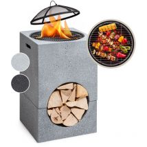 Brasero Exterieur pour le Jardin, Brasero Plancha Portable avec Grille de bbq, Pare-Etincelles et Bol en Acier, Brasero Barbecue avec Foyer pour le