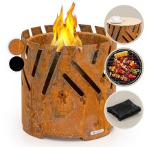 Brasero Exterieur pour le Jardin et Terrasse, Brasero Grill Portable, Couverture Pluie, Bol en Acier, Brasero bbq Rond avec Foyer Camping, Brûleur à