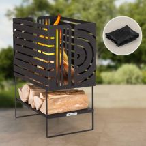 Brasero Exterieur pour le Jardin et Terrasse, Brasero Portable, Couvercle Pare-Etincelles, Bol en Acier, Brasero bbq Circulaire avec Foyer Camping,