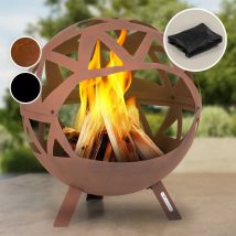 Brasero Exterieur pour le Jardin et Terrasse, Brasero Portable, Couverture Pluie, Bol en Acier, Brasero Rond avec Foyer Camping, Brûleur à Bois,