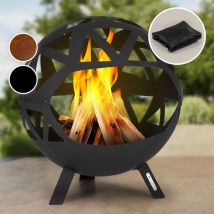 Brasero Exterieur pour le Jardin et Terrasse, Brasero Portable, Couverture Pluie, Bol en Acier, Brasero Rond avec Foyer Camping, Brûleur à Bois,