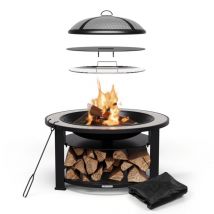 Foyer extérieur 3en1 pour jardin - barbecue au charbon de bois, électrique, plancha, table, gril, grille de cuisson, tisonnier, pare-étincelles,