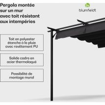 Blumfeldt - Pantheon Pavillon de jardin 3x3 m, fixé au mur - toit en polyester étanche avec revêtement pa, cadre stable en acier revêtu par poudre,