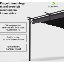 Blumfeldt - Pantheon Pavillon de jardin 3x3 m, fixé au mur - toit en polyester étanche avec revêtement pa, cadre stable en acier revêtu par poudre,