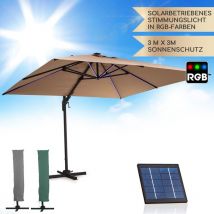 Parasol de Jardin Exterieur et Balcon, Panneaux Solaires et Eclairage Lumières led, Protection uv, Parasol Jardin Etanche, Parasol Réglables,