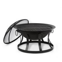 Blum - Braséro de jardin feldt Pentos - Foyer de terrasse - Grille barbecue Ø60cm - Pare-étincelles - Charbon ou bois - Acier noir