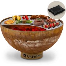 Braséro de jardin Blumfeldt Braséro Savage - Foyer de terrasse - Grille barbecue Ø60cm - Braséro 2 en 1 - Charbon ou bois - Rouille