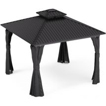 Blumfeldt - ShadeFortress Hardtop Gazebo 3x3 m, salon de jardin extérieur avec structure en aluminium, double toit, rideaux et moustiquaire, tonnelle