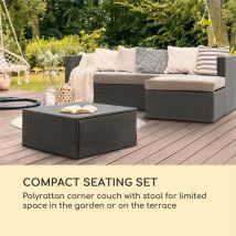 Blumfeldt Theia Lounge - Set Salon d'angle de Jardin , Coin Salon de 2 pièces : canapé d'angle et Tabouret , Coussin du siège 10 cm , 5 Coussins ,