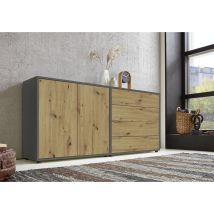 Bmg Möbel Sideboard Mailand Set 3 (schubladenkommode Kommode Anrichte, In Anthrazit/artisan Eiche), Push-to-open-funktion