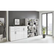Bmg Möbel Abschließbare Regalwand/schrankwand, Office Edition Set 21, Weiß / Weiß Hochglanz